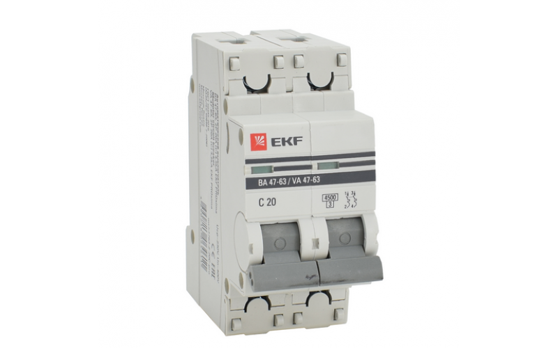 Автоматический выключатель ВА 47-63, 2Р 20А 4,5кА EKF PROxima