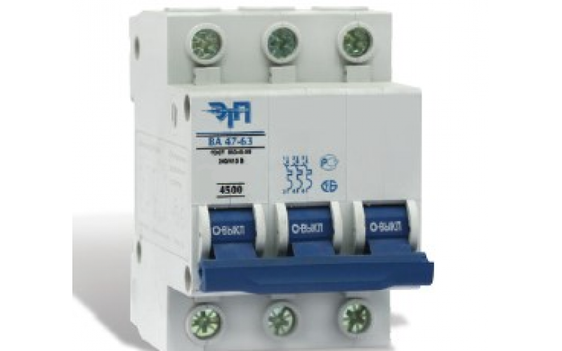 Автоматический выключатель ВА 47-63, 3Р 2А 4,5кА ЭКФ