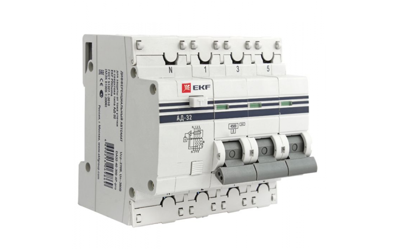 Дифференциальный автомат АД-32 3P+N 32А/30мА 4,5кА EKF PROxima