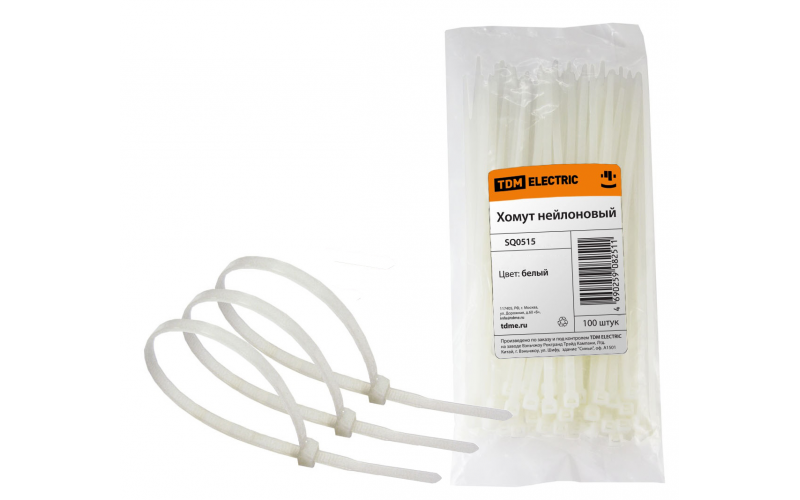 Хомут кабельный (стяжка) 400ммx4.8ммx2мм с внутр. зубчатым зацеплением пластик белый TDM