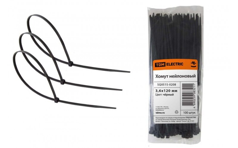 Хомут (стяжка) 3,6х120мм нейлон (черный) (100шт) TDM