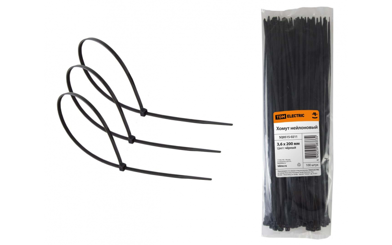 Стяжка кабельная (хомут) 200 х 3,6 мм (уп.=100шт) TDM