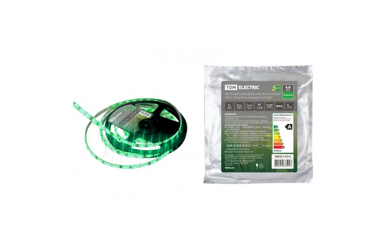 Лента светодиодная SMD2835-60 LED/м-IP65-12 В-4,8 Вт/м-зелёный (5 м) TDM