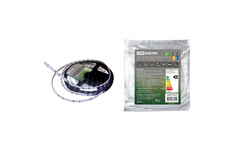 Лента светодиодная SMD5050-30 LED/м-IP65-12 В-7,2 Вт/м-RGB (5 м) TDM