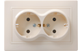 РС12-3-ККм розетка 2местн.с з/к без защ.штор.16А КВАРТА (кремовый)