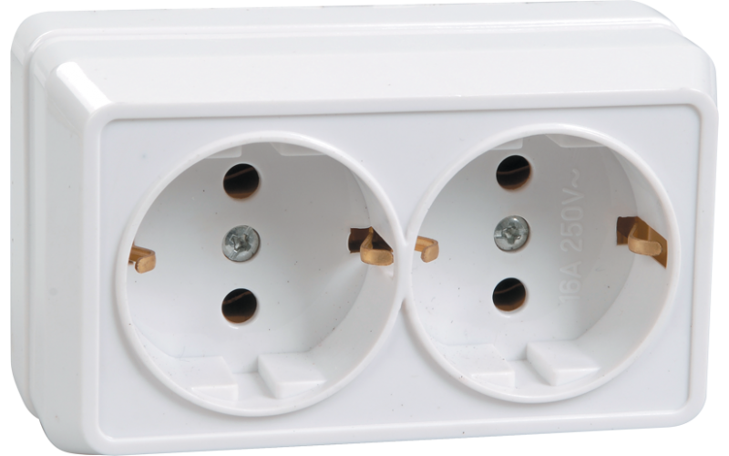 РС22-3-ОБ розетка 2местн.с з/к 16А откр. уст. ОКТАВА (белый)