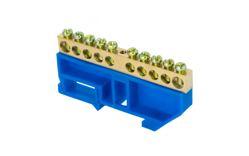 Шина "0" N 10 отверстий латунь синий изолятор на DIN-рейку EKF PROxima