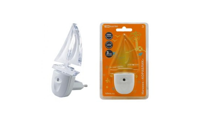 Ночник "Кораблик"   с датчиком  света, светодиодный, 0.3 Вт  220 В TDM