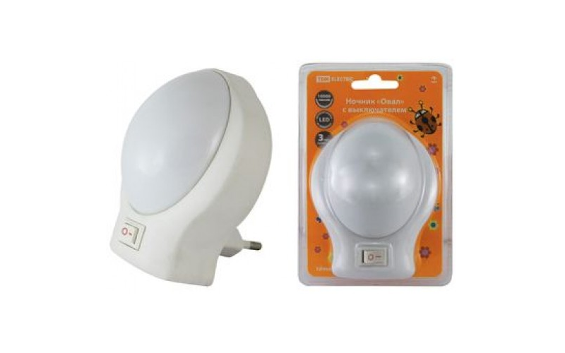 Ночник "Овал" с выключателем, белый, 0,5 Вт, 220 В TDM
