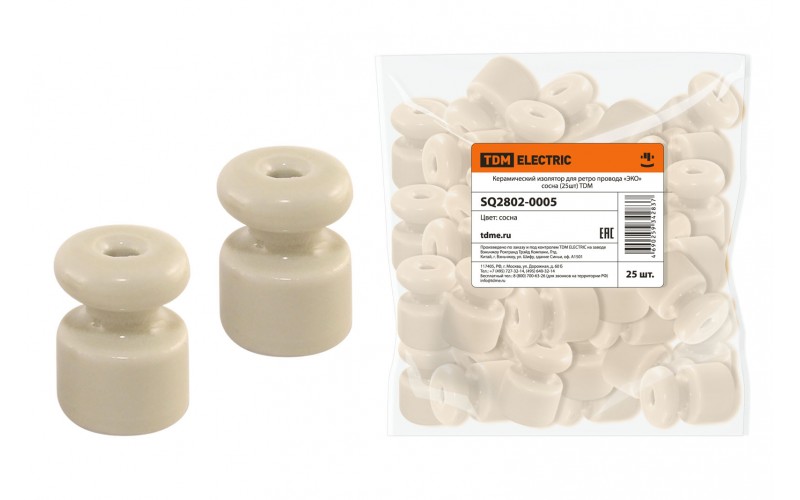 Керамический изолятор для ретро провода  «ЭКО» сосна (25шт) TDM
