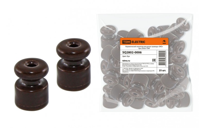 Керамический изолятор для ретро провода  «ЭКО» бук (25шт) TDM