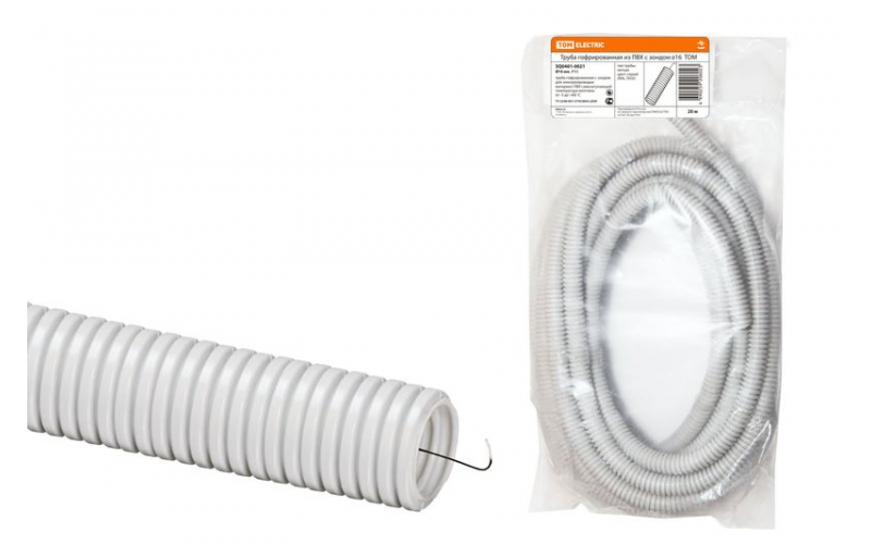Труба гофр. ПВХ d 16 с зондом (20 м) легкая TDM