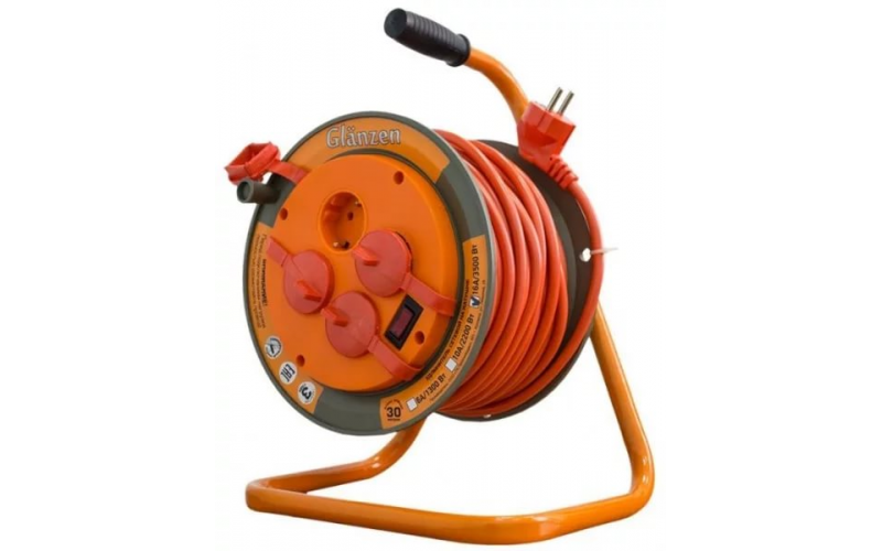 Удлинитель силовой на катушке  GLANZEN 4 гн. ПВС 3х1,5 IP44 арт. EB-30-008