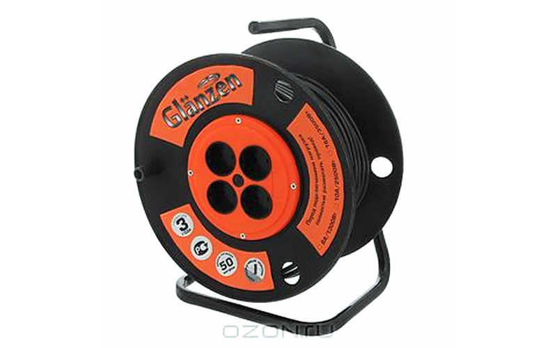 Удлинитель силовой на катушке  GLANZEN 4 гн. ПВС 3х1,5 IP44 арт. EB-50-007